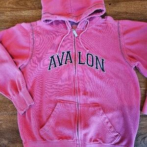 AVALON Full Zip Hooded Women's Sweatshirt Size S (FITS LIKE L) PINK EMBROIDERED